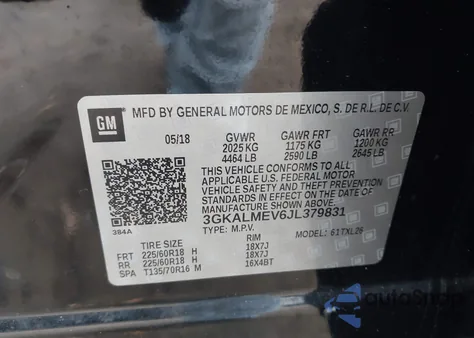 2018 GMC Terrain Sle z USA, uszkodzony, nr VIN 3GKALMEV6JL379831
